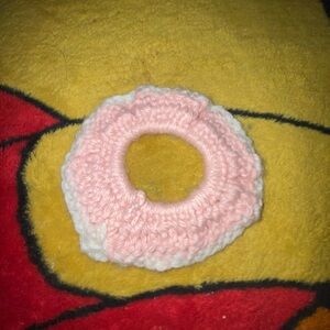 Pink and White Crocheted Hair Scrunchie